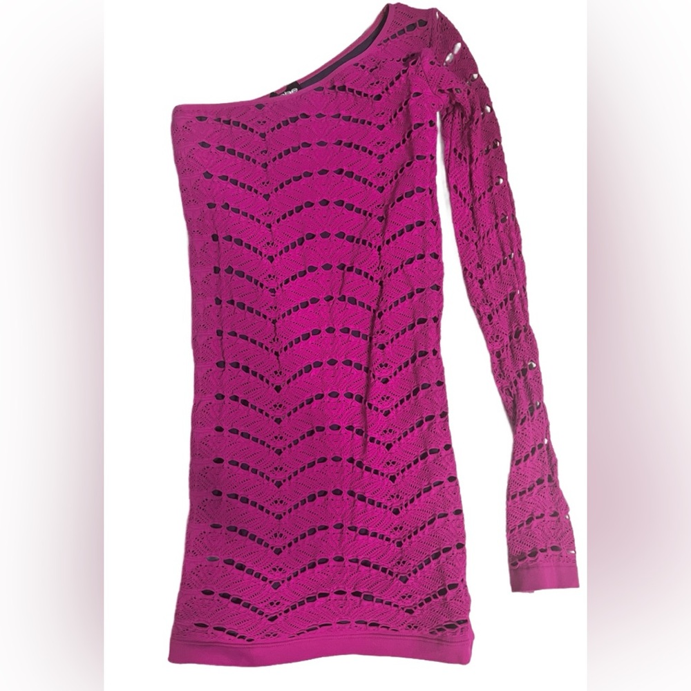 Bebe Magenta One Arm Spandex Crochet Dress
